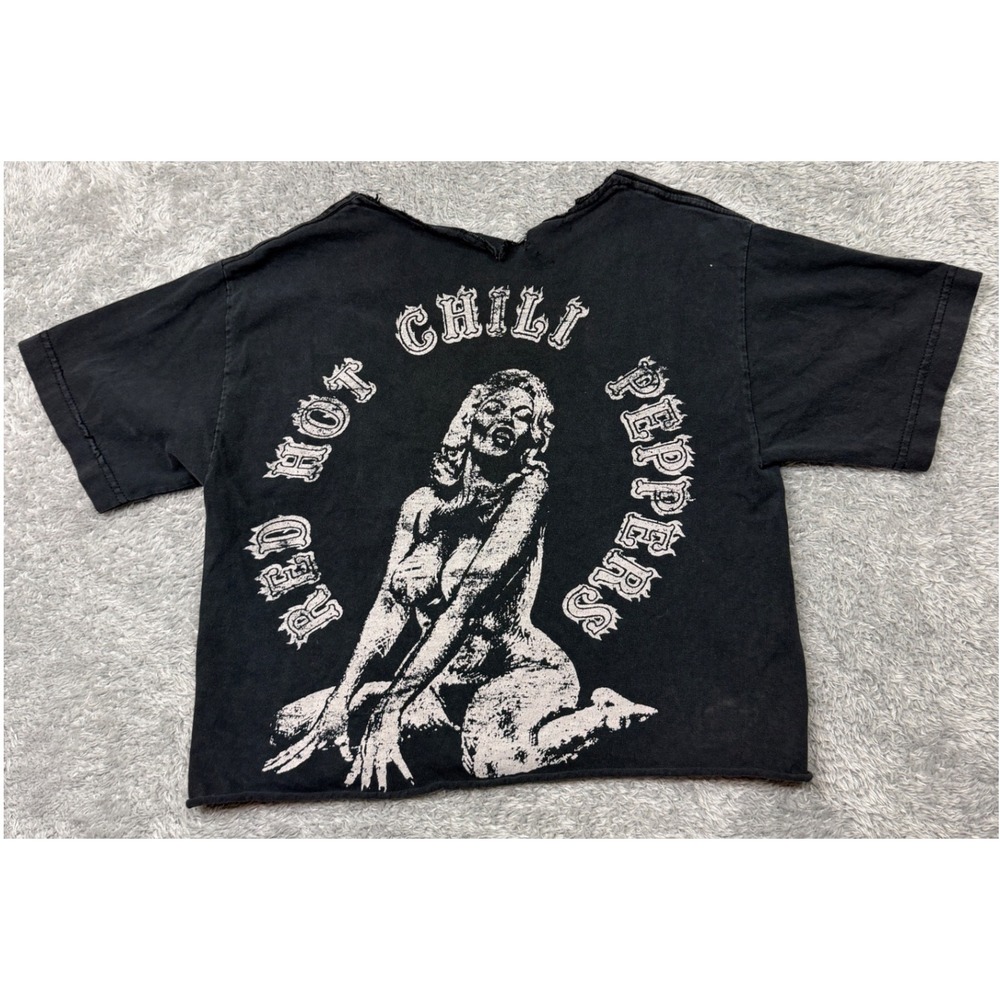 Vtg Red Hot Chili Peppers T Shirt Women S Black Band Tee Cropped Distresssed Y2K